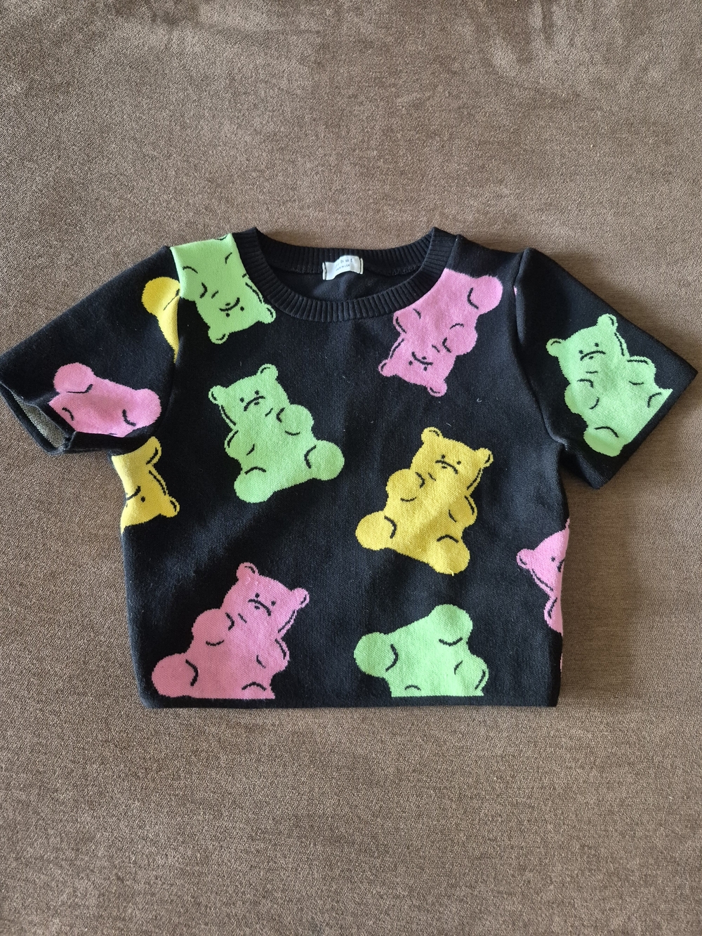 Black Knit Tee with Gummy Bear Print